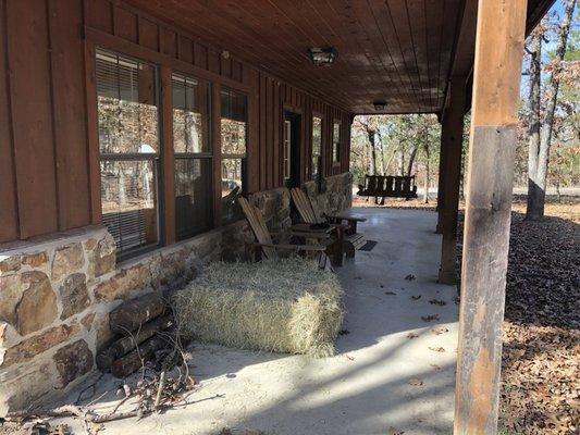 Welcoming front porch of cabin