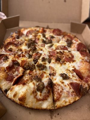 Pepperoni and sausage pizza