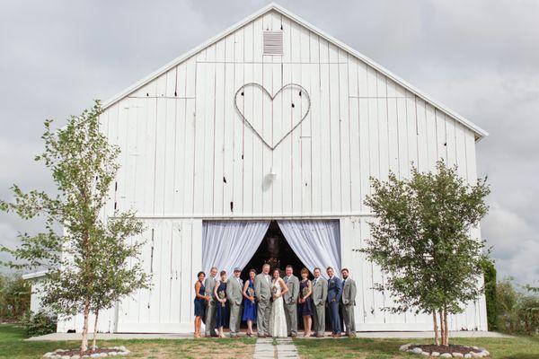 Wedding party in front of our wedding barn!