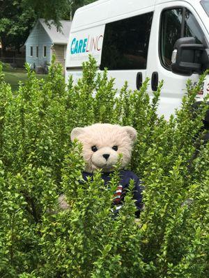 Like a Kuvasz, Tristan guarded the technician's truck.