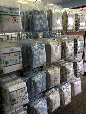 Sample diapers from brands such as ABUniverse and Rearz