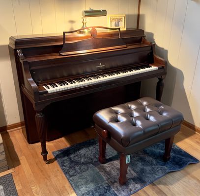 1946 Steinway mahogany 40" console piano and adjustable concert bench