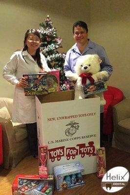 Dr.'s Liao and Estrella at our first annual toys for tots collection