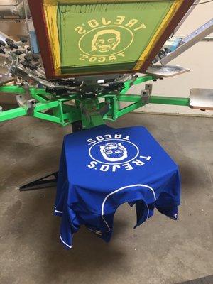 Screen printing Trejo's Tacos