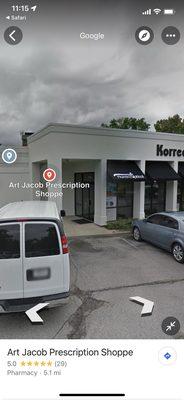 Art Jacob Prescription Shoppe shares the parking lot with Korrect Optical.