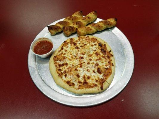 One of our combo menu.
Personal pizza, breadsticks and a soda for $7.99.