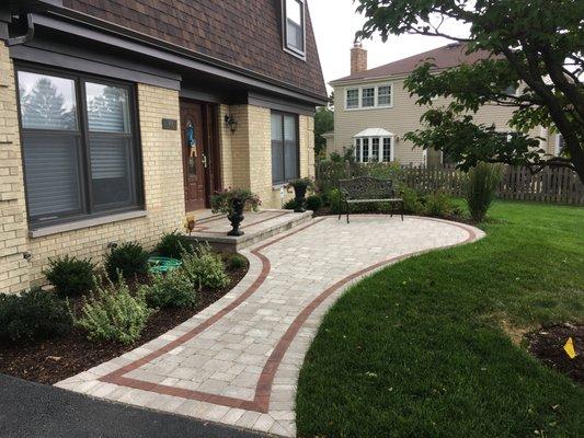 Unilock Brussels Stone front walk & stoop with Holland Stone Inserts