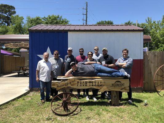 Our pic with postmaster Jim (all the way to the left) after our second visit in as many days!