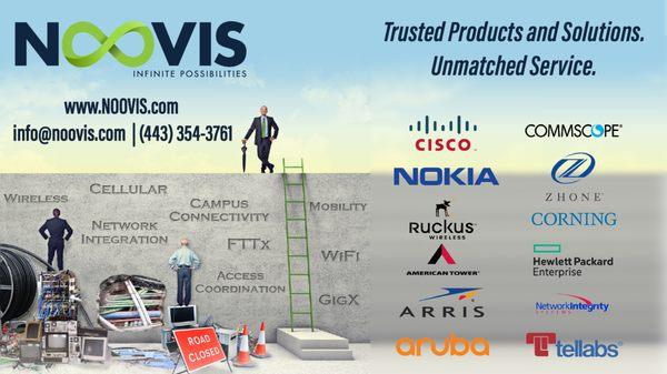 Noovis partnered with trusted brands to provide an unparalleled level of service to your next Wireless, Campus, or Government Network