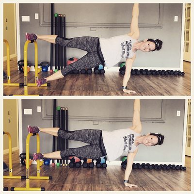 High Side Plank with Hip Adduction using a Lebert Equalizer (advanced exercise).