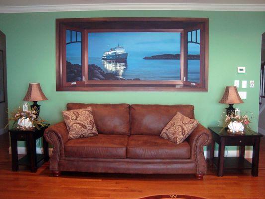 Block Island Ferry Trompe loeil Mural, 8'6″ x 4′, 2014, Private Residence, Narragansett, RI, by Charles Clear and Bonnie Lee Turner