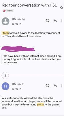 No mention of the fires. But a "storm".