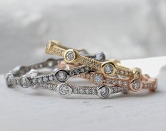 14K Tri color diamond stackable rings