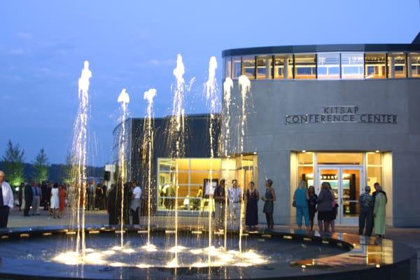 Front water fountain in the evening