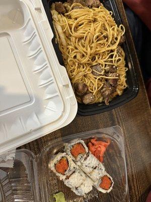 Sushi, steak soba