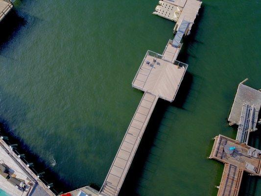 An aerial view of a water dock.