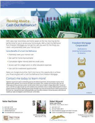 The December newsletter compliments of Freedom Mortgage & Netter Real Estate-Cash Out Refi-What you need to know.