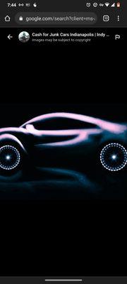 Screen shot of an animated car with optical illusion of moving rims.