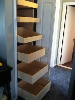 Linen Closet with bi-fold door converted to Pantry with Glide-Outs.