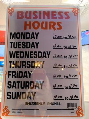 Business Hours! Closed on Thanksgiving day