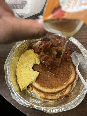 Pancake, egg, bacon