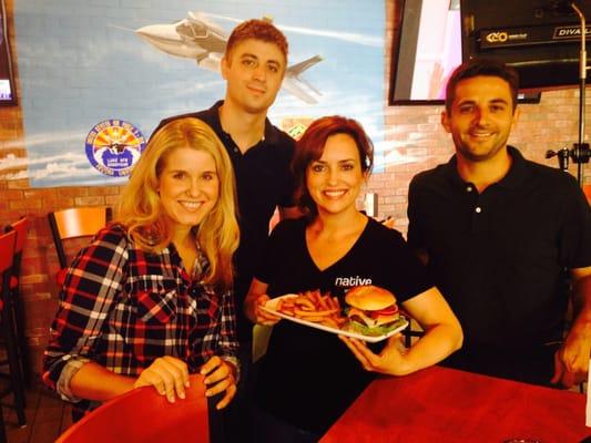 Set photo: Native Grill & Wings Commercial booked through Dani's site! Actors L-R, Hayley O., Eli G., & Terri W. w/Director)