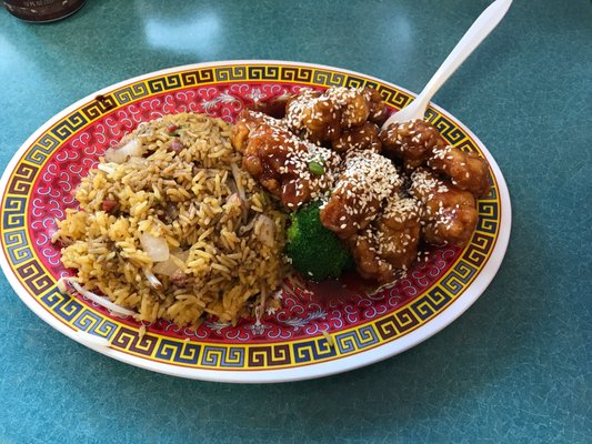 Sesame chicken with fried rice. One of their lunch specials, YUM!