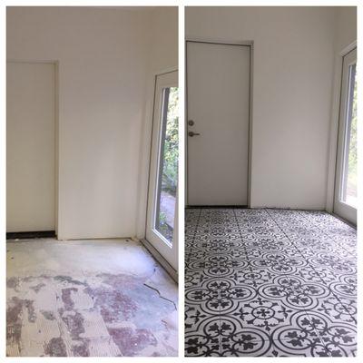 Vestibule before and after