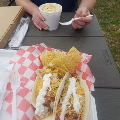 The Mac n Cheese is pure creamy, cheesy goodness. The pulled pork in the BBQ pulled pork tacos just melts, it's so tender.