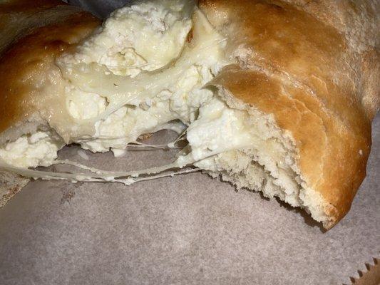 Inside cheese calzone