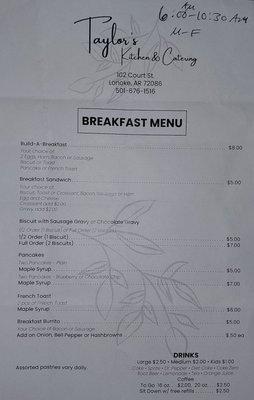 BREAKFAST MENU