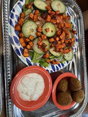 Garden Salad with paneer, falafel and raita