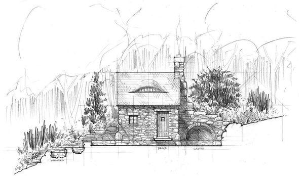 Front Elevation, pencil draft.