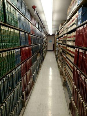 One of the many beautiful book rows. Rows are narrow but stationary. You can take your time finding your material, unlike rolling stacks.