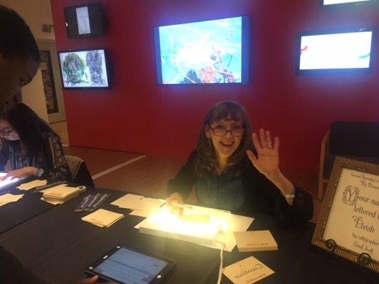 Lettering at onsite events. This is LOTR day at the Dallas Museum of Art.