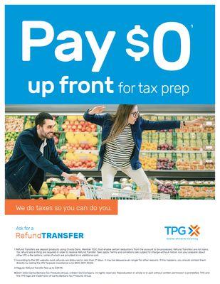 With Refund Transfer pay no fees upfront