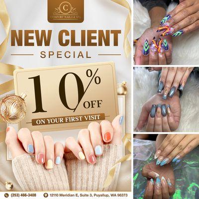 NEW CLIENT SPECIAL 
10% DISCOUNT FOR NEW CLIENTS ONLY!!!!

 Treat yourself to a little self-care with our special offer at Comfort