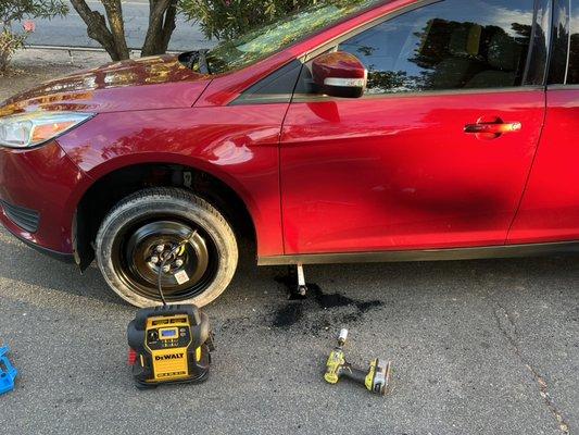 Tire change with spare tire