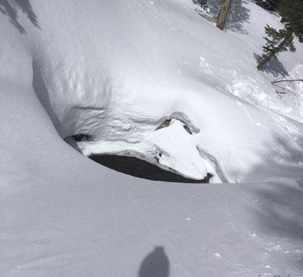 Fun snowshoeing above a creek.