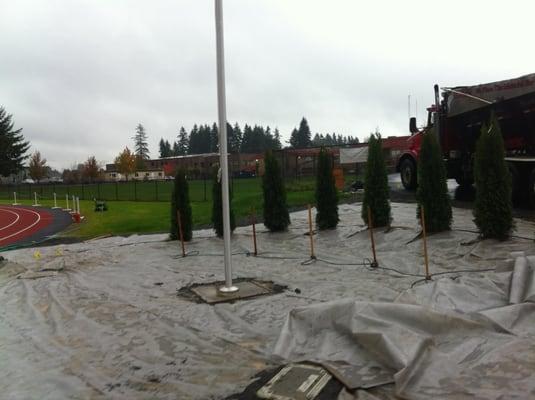 Landscaping around the flag pole