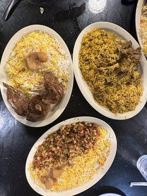 Amazing food - Top: (L) Maslook, (R) Lamb Kebsa, Bottom: Chicken Ghallaba