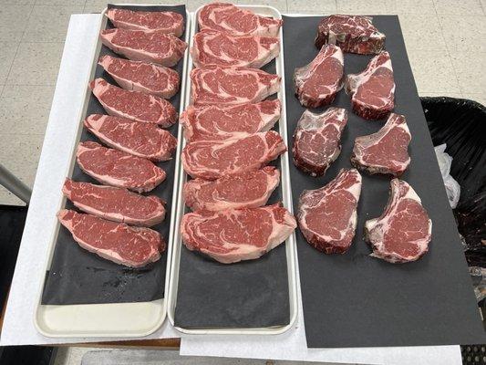 40 day dry aged steaks from our dry ager, cut to order.