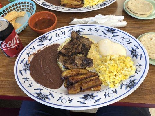 Honduran Dish with complimentary chips and salsa.