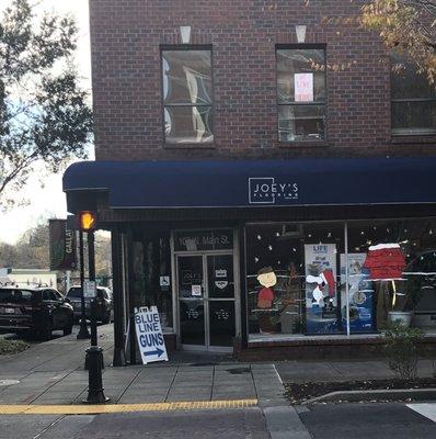 Front of the store at Christmas time