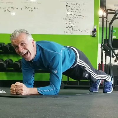 Rocco celebrating his 70th birthday with a 3 minute plank!