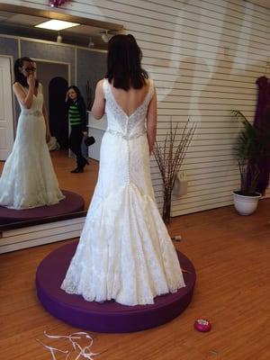 This is my sister's CORRECTED bustled wedding dress, done elsewhere after Michelle's messed it up.