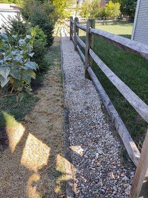 French Drain installation on fence line. We where able to keep old block border in place through the installation.