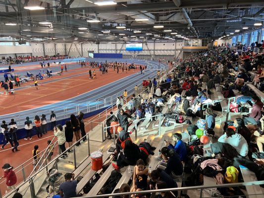 The stands with views of the track and field completions.