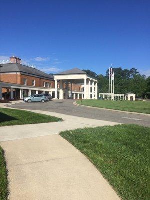 Front of town center from side view.