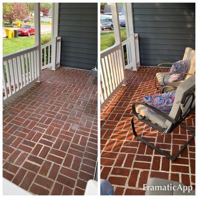 Brick front porch. Before and after.